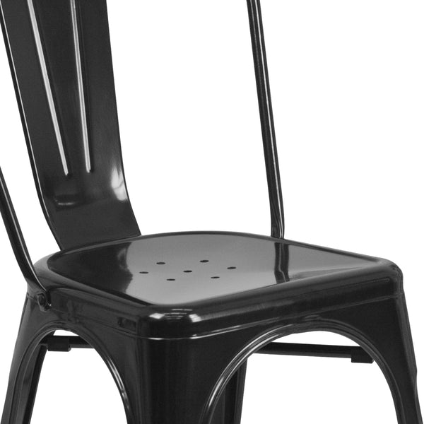 Black |#| 23.75inch Square Black Metal Indoor-Outdoor Table Set with 2 Stack Chairs
