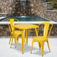 Yellow |#| 23.75inch Square Yellow Metal Indoor-Outdoor Table Set with 2 Stack Chairs