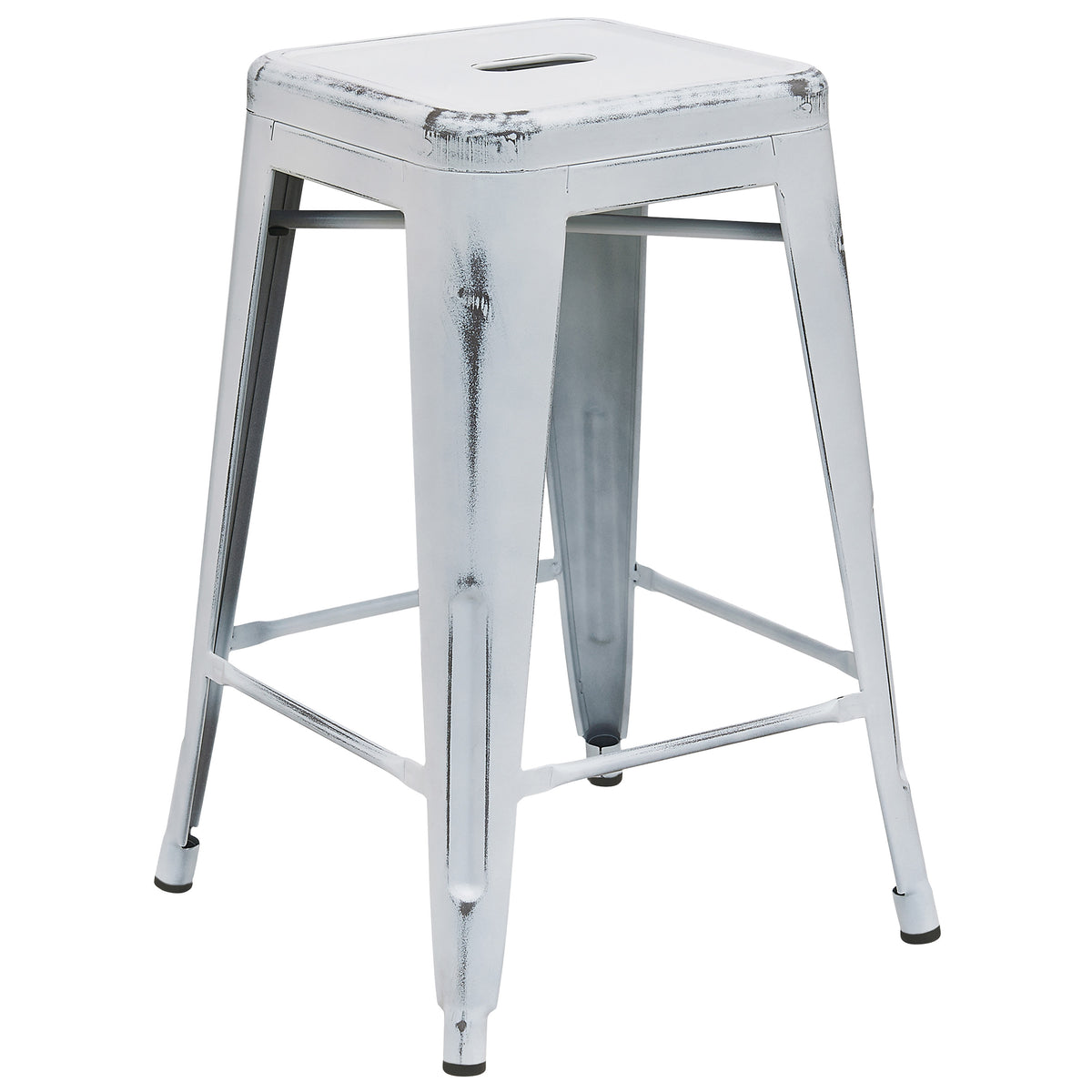 White |#| 24inch High Backless Distressed White Metal Indoor-Outdoor Counter Height Stool