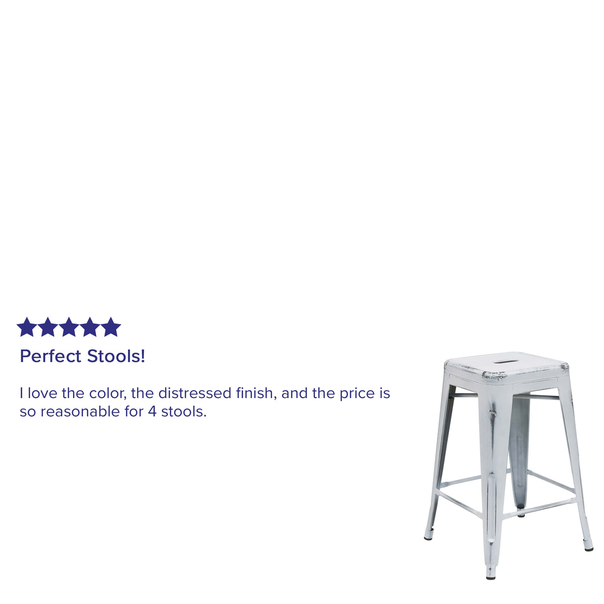 White |#| 24inch High Backless Distressed White Metal Indoor-Outdoor Counter Height Stool