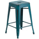 Kelly Blue-Teal |#| 24inchH Backless Aged Kelly Blue-Teal Metal Indoor-Outdoor Counter Height Stool