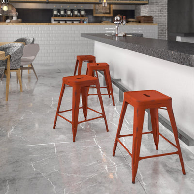 Commercial Grade 24" High Backless Distressed Metal Indoor-Outdoor Counter Height Stool - View 2