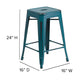 Kelly Blue-Teal |#| 24inchH Backless Aged Kelly Blue-Teal Metal Indoor-Outdoor Counter Height Stool