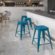 Antique Blue |#| 24inch High Backless Distressed Blue Metal Indoor-Outdoor Counter Height Stool