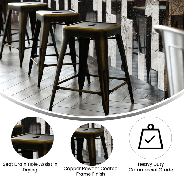 Copper |#| 24inch High Backless Distressed Copper Metal Indoor-Outdoor Counter Height Stool