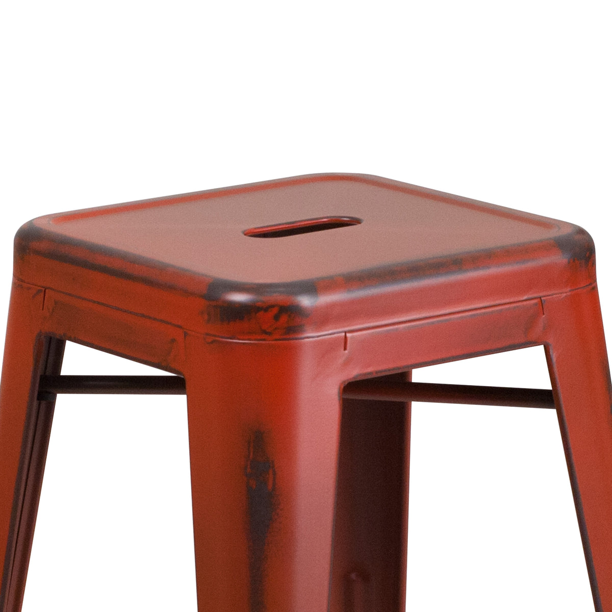 Kelly Red |#| 24inch High Backless Distressed Kelly Red Metal Indoor-Outdoor Counter Height Stool