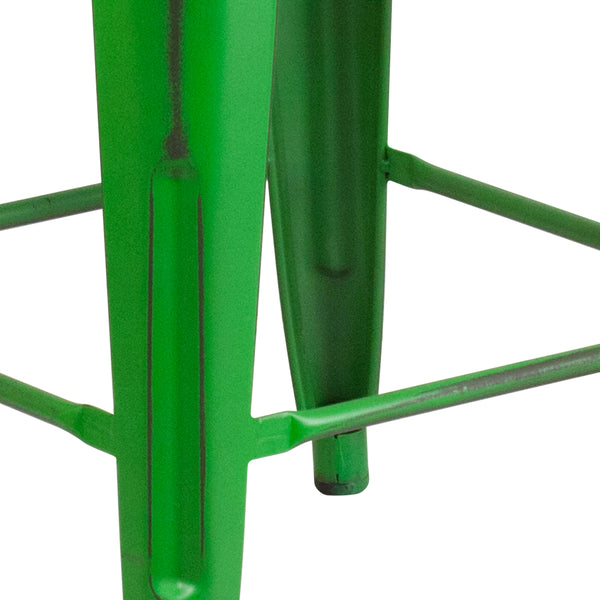 Green |#| 24inch High Backless Distressed Green Metal Indoor-Outdoor Counter Height Stool