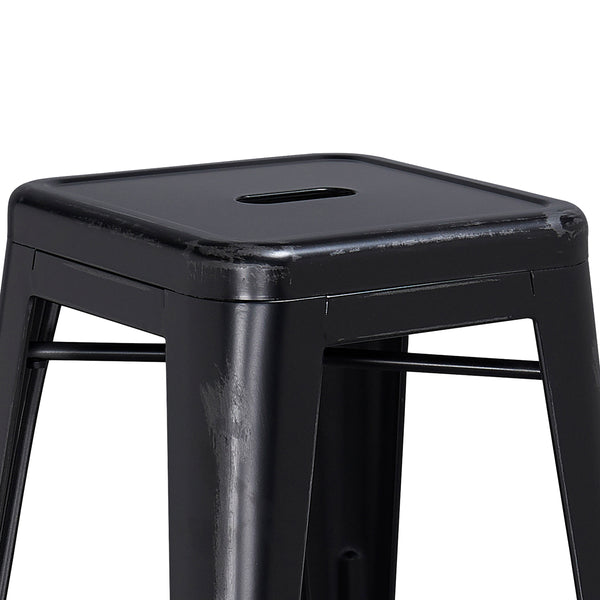 Black |#| 24inch High Backless Distressed Black Metal Indoor-Outdoor Counter Height Stool