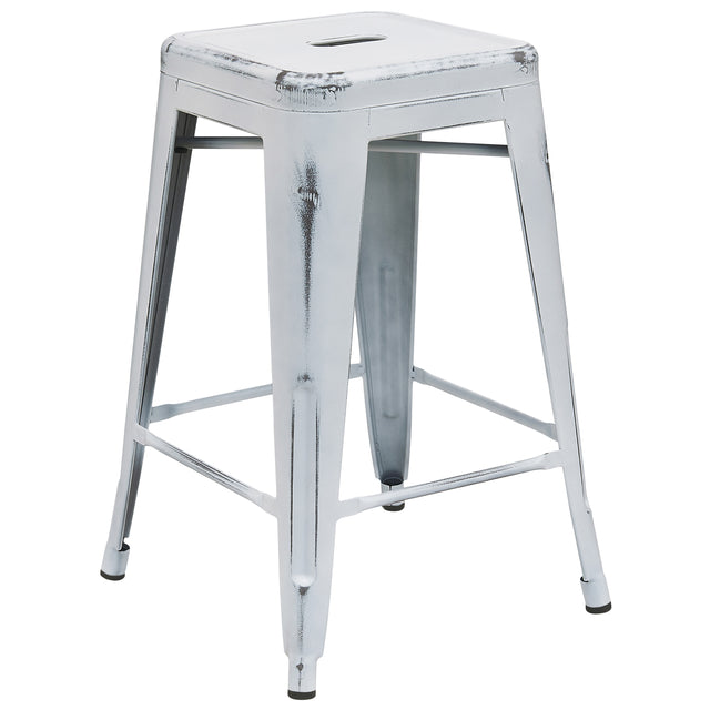 Commercial Grade 24" High Backless Distressed Metal Indoor-Outdoor Counter Height Stool - View 1