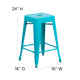 Crystal Teal-Blue |#| 24inch High Backless Crystal Teal-Blue Indoor-Outdoor Counter Height Stool