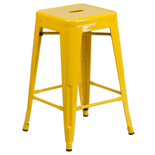 Commercial Grade 24" High Backless Metal Indoor-Outdoor Counter Height Stool with Square Seat - View 1