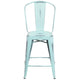 Green-Blue |#| 24inch High Distressed Green-Blue Metal Indoor-Outdoor Counter Height Stool w/Back