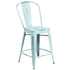 Green-Blue |#| 24" High Distressed Green-Blue Metal Indoor-Outdoor Counter Height Stool w/Back