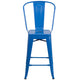 Blue |#| 24inch High Blue Metal Indoor-Outdoor Counter Height Stool with Back