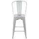 Silver |#| 24inch High Silver Metal Indoor-Outdoor Counter Height Stool with Back