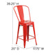 Red |#| 24inch High Red Metal Indoor-Outdoor Counter Height Stool with Back