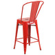 Red |#| 24inch High Red Metal Indoor-Outdoor Counter Height Stool with Back