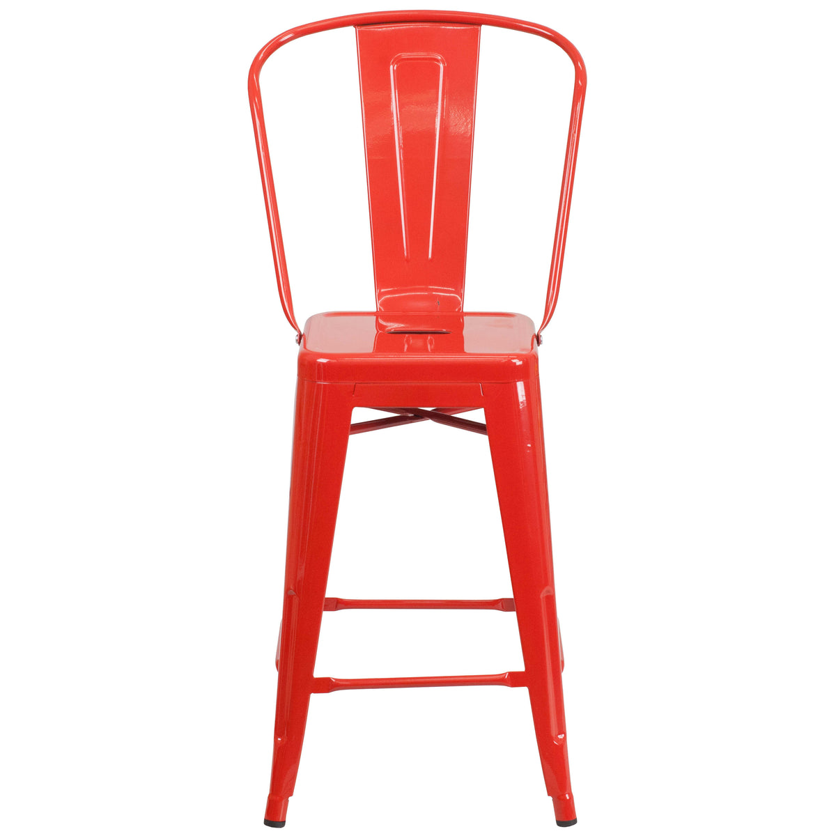 Red |#| 24inch High Red Metal Indoor-Outdoor Counter Height Stool with Back