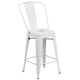 White |#| 24inch High White Metal Indoor-Outdoor Counter Height Stool with Back