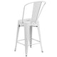 White |#| 24inch High White Metal Indoor-Outdoor Counter Height Stool with Back