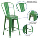 Green |#| 24inch High Green Metal Indoor-Outdoor Counter Height Stool with Back