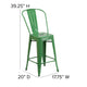 Green |#| 24inch High Green Metal Indoor-Outdoor Counter Height Stool with Back
