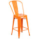 Orange |#| 24inch High Orange Metal Indoor-Outdoor Counter Height Stool with Back