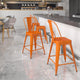 Orange |#| 24inch High Orange Metal Indoor-Outdoor Counter Height Stool with Back