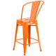 Orange |#| 24inch High Orange Metal Indoor-Outdoor Counter Height Stool with Back