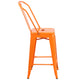 Orange |#| 24inch High Orange Metal Indoor-Outdoor Counter Height Stool with Back