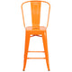 Orange |#| 24inch High Orange Metal Indoor-Outdoor Counter Height Stool with Back