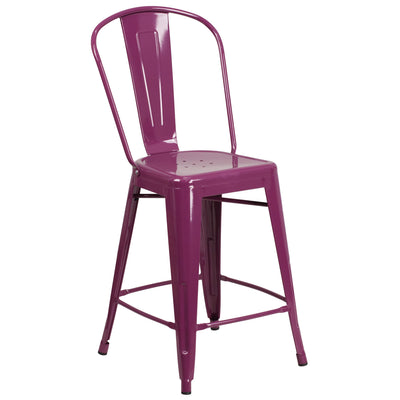 Commercial Grade 24" High Metal Indoor-Outdoor Counter Height Stool with Back - View 1