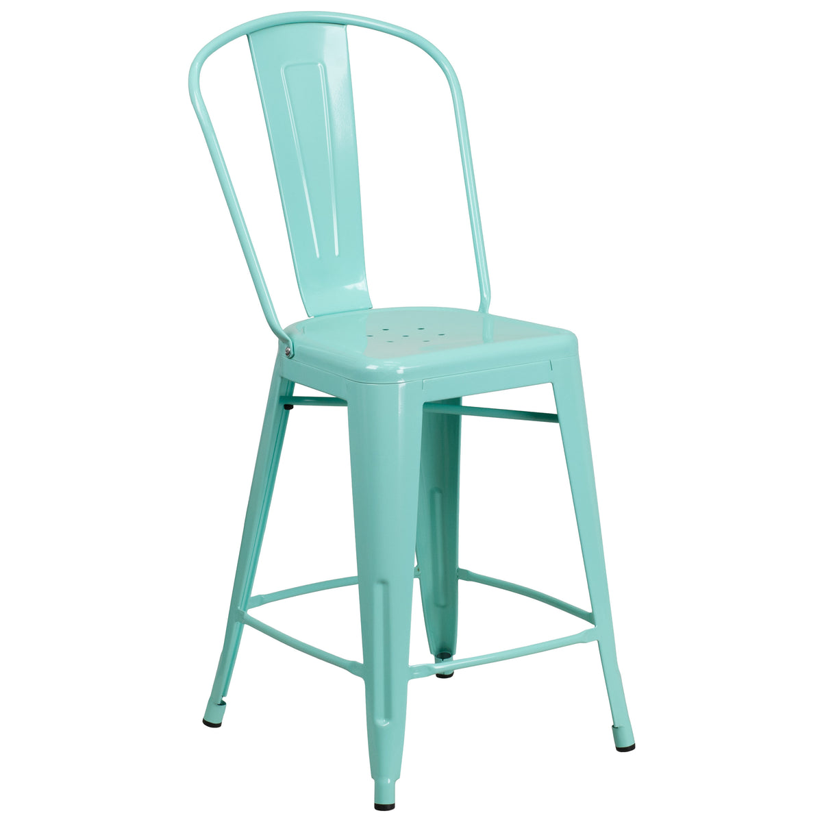 Mint Green |#| 24inch High Mint Green Metal Indoor-Outdoor Counter Height Stool with Back