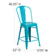 Crystal Teal-Blue |#| 24inch High Crystal Teal-Blue Metal Indoor-Outdoor Counter Height Stool with Back