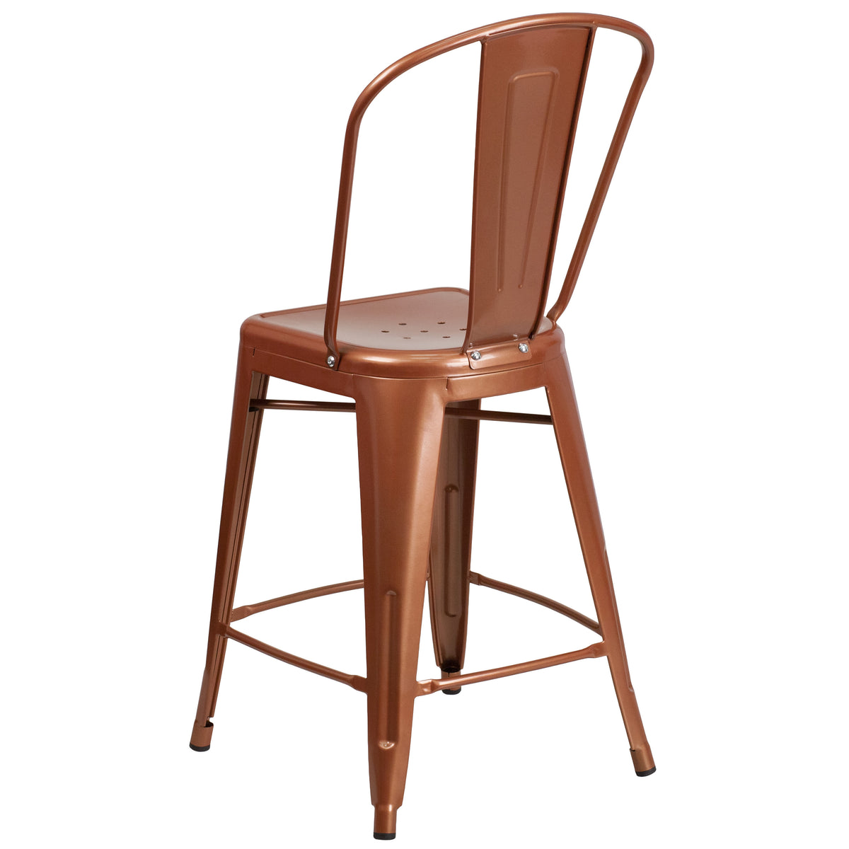 Copper |#| 24inch High Copper Metal Indoor-Outdoor Counter Height Stool with Back