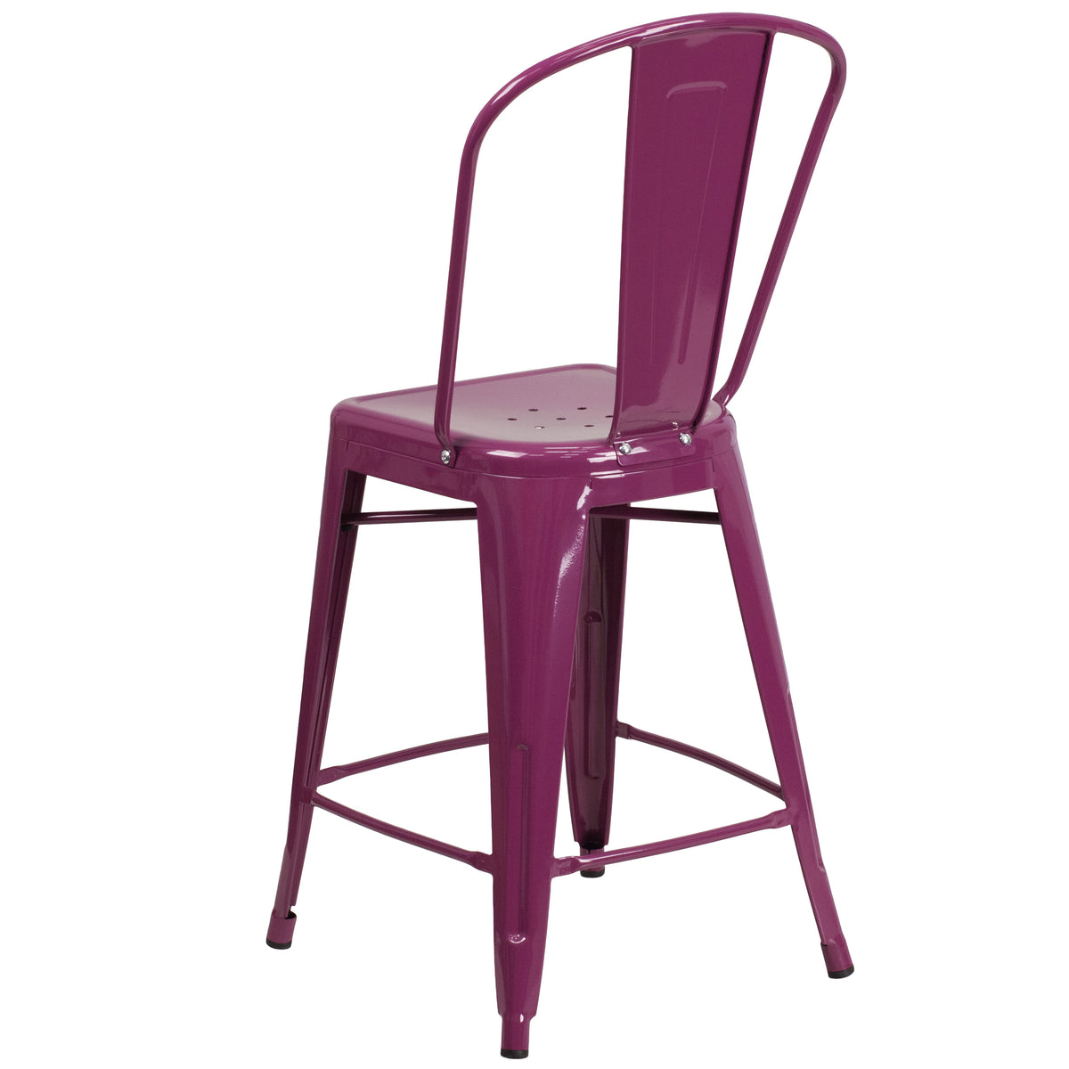 Purple |#| 24inch High Purple Metal Indoor-Outdoor Counter Height Stool with Back
