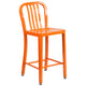 Orange |#| 24inch High Orange Metal Indoor-Outdoor Counter Height Stool w/ Vertical Slat Back