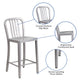 Silver |#| 24inch High Silver Metal Indoor-Outdoor Counter Height Stool w/ Vertical Slat Back