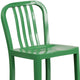 Green |#| 24inch High Green Metal Indoor-Outdoor Counter Height Stool with Vertical Slat Back