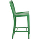 Green |#| 24inch High Green Metal Indoor-Outdoor Counter Height Stool with Vertical Slat Back