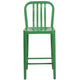 Green |#| 24inch High Green Metal Indoor-Outdoor Counter Height Stool with Vertical Slat Back