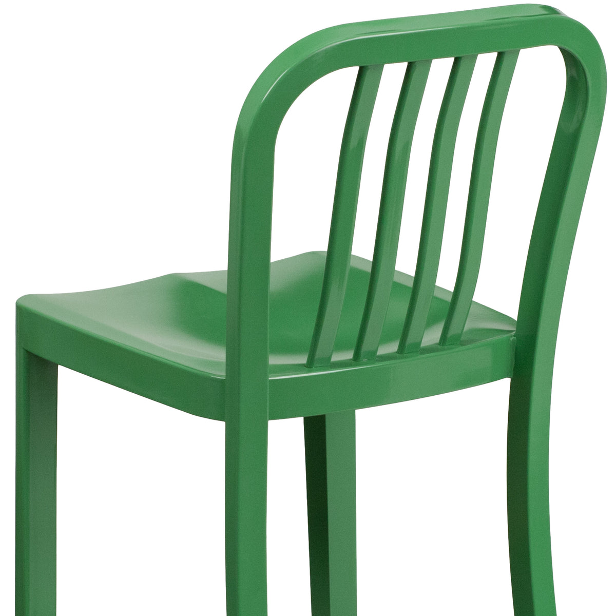 Green |#| 24inch High Green Metal Indoor-Outdoor Counter Height Stool with Vertical Slat Back