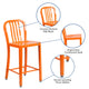 Orange |#| 24inch High Orange Metal Indoor-Outdoor Counter Height Stool w/ Vertical Slat Back