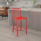 Red |#| 24inch High Red Metal Indoor-Outdoor Counter Height Stool with Vertical Slat Back