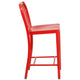 Red |#| 24inch High Red Metal Indoor-Outdoor Counter Height Stool with Vertical Slat Back