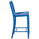 Blue |#| 24inch High Blue Metal Indoor-Outdoor Counter Height Stool with Vertical Slat Back