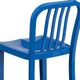 Blue |#| 24inch High Blue Metal Indoor-Outdoor Counter Height Stool with Vertical Slat Back