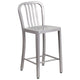 Silver |#| 24inch High Silver Metal Indoor-Outdoor Counter Height Stool w/ Vertical Slat Back