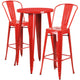 Red |#| 24inch Round Red Metal Indoor-Outdoor Bar Table Set with 2 Cafe Stools