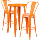 Orange |#| 24inch Round Orange Metal Indoor-Outdoor Bar Table Set with 2 Cafe Stools